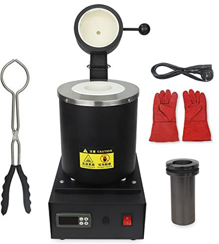 ANUU Horno de fusión de Oro Máquina automática de Horno de fusión Digital con crisol de Grafito para Metales Preciosos Horno de fundición de refinación de Joyas de Oro y Plata,Black-2kg