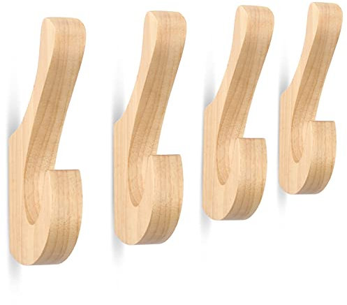 SAUNNIHEN 4 Stück Kleiderhaken Einzeln, Garderobenhaken Holz, Multifunktionaler Wandhaken Vintage, Handtuchhaken, Garderobe für Schlafzimmer, Wohnzimmer, Flur (Doppelhaken)