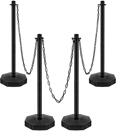 4 Sets 34'' Plastic Traffic Delineator Post Cones with Weighted Fillable Base Adjustable Portable Safety Posts Cones with 6.6 ft Chain and Construction Parking Barrier for Driveway Parking Lot (Black)