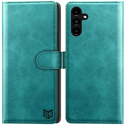 SUANPOT Custodia per Samsung A14 5G Cover Portafoglio [Blocco RFID] [Shell TPU] in Pelle Sintetica Tasca Carte Antiurto Protettiva di Con Slot per Schede di per A14 case Blu verde