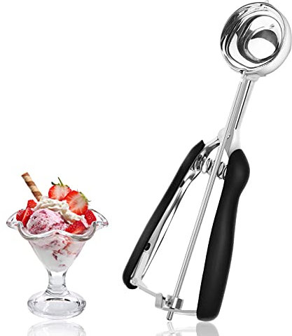 Cuillère à glace, cuillère à glace, en acier inoxydable 304, diamètre 5 cm, cuillère à glace en acier inoxydable pour glace aux fruits et pâte à biscuits (noir)