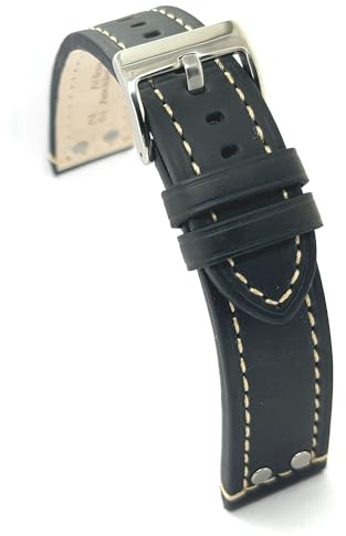diloy Uhrenarmband Leder Flieger. Piloten armband mit nieten 381 | Rindslederarmband für Herren im Fliegerstil mit Metallnieten. 5 mm stark mit Schnellwechsel oder Werkzeug