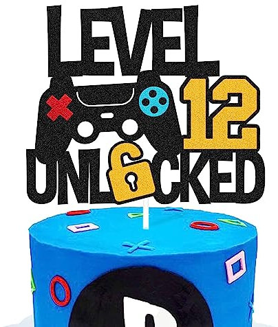 Level 12th Unlocked Cake Topper Game Controller 12s Cake Decoration Happy 12 Birthday Cake Decor Video Play Game Movie Thema Jungen Mädchen Männer Frauen Teenager Bday Party Event Feier Supplies