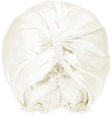 townssilk 100% Mulberry Silk Women's Night Cap, 16 Momme Sleep Cap, Silk Shower Cap, Good for Hair, Protects Hair, Silk Night Cap, Double Layer, Natural White