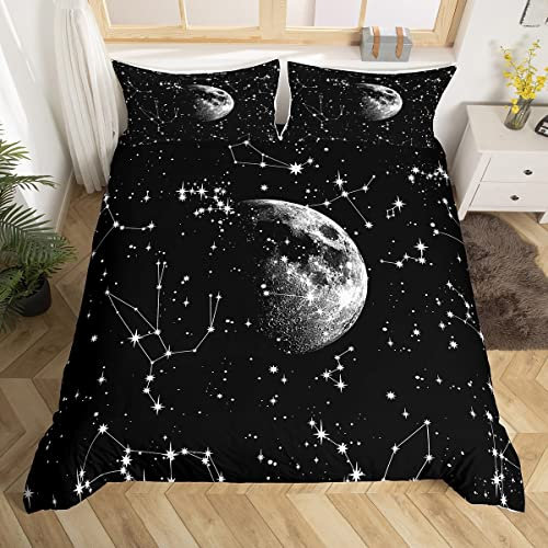 Trippy Moon Bett Set Psychedelic Sterne Bettbezug, Astrologie Bettwäsche Set 135x200 Constellation Tröster Abdeckung, Mystic Galaxy Bettbezug Nebula Celestial Decor für Schlafzimmer (Reißverschluss)