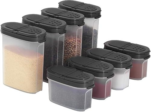 SIGNORA WARE Signoraware Premium Gewürzboxen Aufbewahrungsboxen für Gewürze in groß und klein mit praktischen Streuer aus BPA-Freiem Plastik luftdichtes Vorratsdosen Set für die Küche - 8er Pack