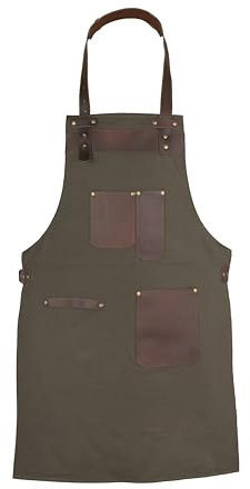 Leathershire Top Grain Leather Canvas Apron – Butcher, Cook, BBQ, Chef, Woodwork & DIY Heavy Duty Kitchen Workshop Apron – Gift for Him & Her (Green)