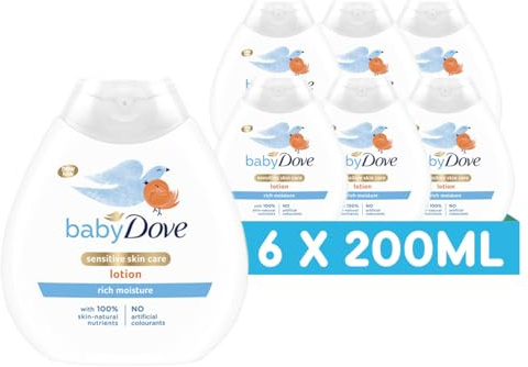 Baby Dove Rich Moisture Baby Lotion - Soothing & Nourishing for Newborns & Infants, Gentle Moisturiser for Dry, Sensitive Skin, Daily Skincare with Delicate Scent, All-Day Hydration - 200ml, Pack of 6