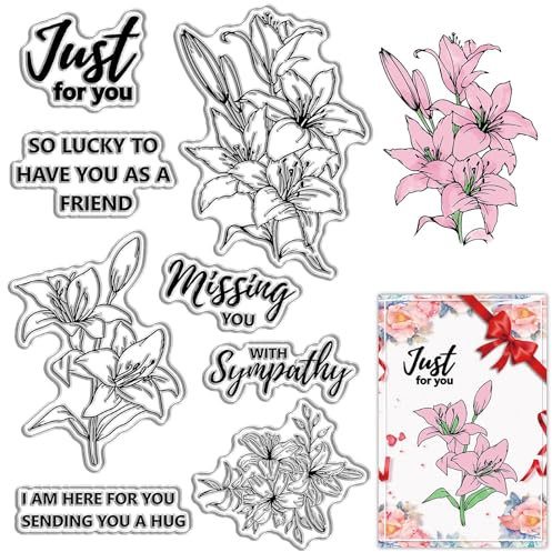 craspire Blühende Lilienblumen, Klare Stempel, Wörter, Transparente Gummistempel, Silikonsiegel, Stempel, Tagebuch, DIY, Sammelalbum, Fotoalbum, Dekoration, Handgefertigtes Handwerk, Notizbuch, Film