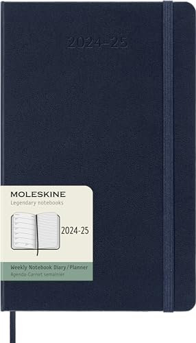 Moleskine Wochenplaner 2024-2025, WochenAgenda 18 Monate 2025 mit Platz für Notizen, mit Hardcover und elastischem Verschluss, im Großformat 13 x 21 cm, Farbe Saphirblau