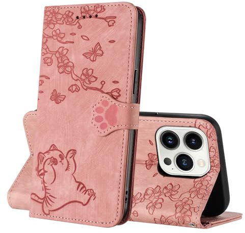 NETANY Cover per iPhone 14 Pro Max (6,7 Pollici), Flip Premium Pelle PU Libro Portafoglio Protettiva Custodia con Slot Scheda Supporto Stand Magnetica Protezione Completa (Rosa)