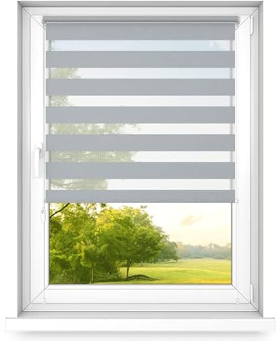 time4blinds - Zebra Roller Blind - Day and Night Blinds - Dual Layer Fabric Zebra Window Blinds, Bathroom, Kitchen, Bedroom Blind – 500x2500 - Grey - Left