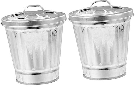 CAXUSD 2Stücke Tischmülleimer aus Verzinktem Eisen Kleiner Mülleimer mit Deckel für Schreibtisch Büro Küche und Wohnzimmer Dekorativer Abfallbehälter für Jeden