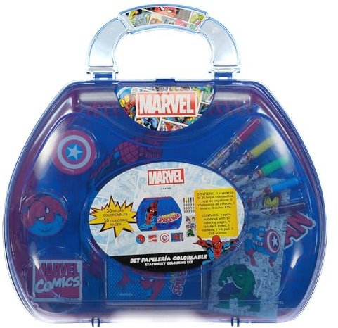 Von Marvel inspiriertes Schreibwaren-Set - Farbe Blau - 23x 20 X 20 X 4 cm - enthält Etui mit allem, was Sie zum Ausmalen brauchen - Originalprodukt aus Spanien