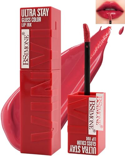 Flüssiger Lippenstift Glänzend, Non-Transfer Liquid Lipstick Langanhaltender Wasserfester Nicht Klebender, SuperStay Glossy Natürlich Finish Vinyl Ink Lippen Make Up mit 16 Stunden Halt für Frauen-02