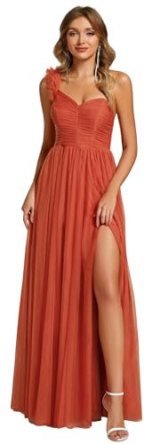 Ever-Pretty Robe de Demoiselle d'honneur Maxi Fendue sans Manches Robe Soirée Femme Orange Caramel 40