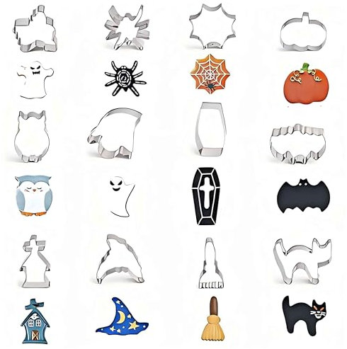 Adicloz 12PCS Moldes de Galletas, Moldes De Emplatar Halloween, Cortador Galletas Halloween Calabaza, fantasma, gato, araña, murciélago, forma de sombrero, Acero Inoxidable Galletas Cortador