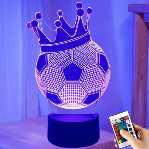Led Night Lights 3D Night Lamp Soccer Light with 16 Colour Changing Remote Control Dimmable Decorative Desk Lamp USB & Battery Powered Table Lamp for Christmas Birthday Football Gifts Boys Girls Room