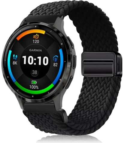 PaceBid 22mm Intrecciato Cinturino per Garmin Venu 3 45mm/Forerunner 265/255 Music/Venu 2, Nylon Magnetico Elastico Watch Band per Amazfit Balance/GTR 4/GTR 3/Huawei Watch GT 5/GT 5 Pro 46mm - Nero