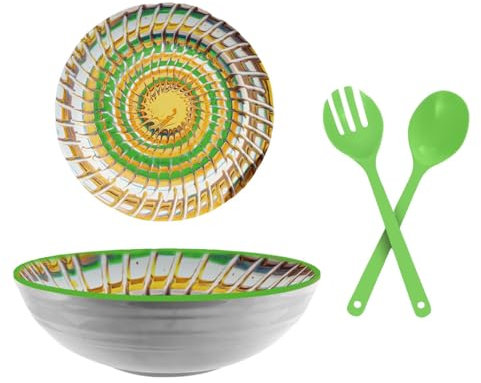 ARCA, Insalatiera Apulia Riccio in Melamina con Posate, Ciotola per Antipasti, Insalate, Poké, Lavabile in Lavastoviglie, 28x9 cm, Verde