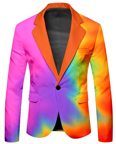 Rrongwn Giacche Da Uomo Arcobaleno Funky Suit Rainbow Abiti Sportivi Da Sposa Blazer Moda Vestito Da Uomo Festa Giacche Elegante Un Bottone Tempo Libero Scenario Spettacolo Cappotto, Lilla, XXL