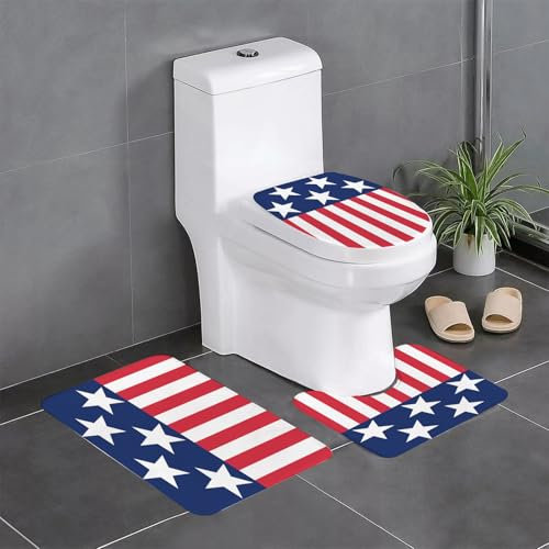 EYLOZS Badezimmerteppich Set 3 Teilig Waschbar rutschfeste Badematte Toilettenmatte Weich Saugfähige Badteppiche,USA-Flagge vertikal