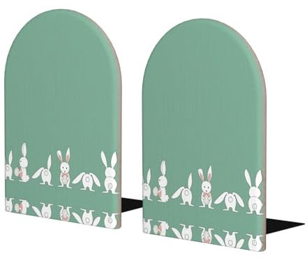 1 paire de serre-livres en bois de lapin de Pâques pour étagères, support de livre en bois robuste pour livres et films