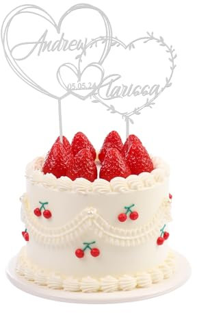 Acryl Tortendekoration Personalisierte Mit Namen Datum Torten Deko Für Hochzeit Braut Bräutigam Geburtstag Geeignet (style 6 - Silber)