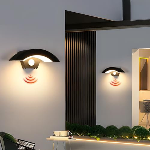 Comely 2 Stück Außenwandleuchte mit Bewegungsmelder, IP65, 3000K Warmweiß LED Wandlampe Außen, Moderne LED Aussenleuchte für Garten Terrasse Garage Eingang, Schwarz
