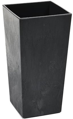 Tymar Maceta, macetero, macetero, maceta de plástico, grande, cuadrada, alta, brillante, jardín, balcón, terraza, casa (hormigón negro alto, 30 x 30 cm)