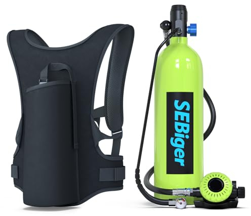 SEBiger Mini tanque de buceo de 1.9 L, soporte de 25-30 minutos, respiración, reutilizable, kit de tanque de buceo con botella de poni certificada por DOT para exploración subacuática/entretenimiento