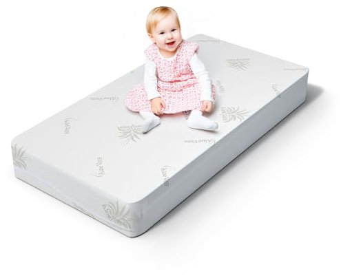 MUUN – Kindermatratze 60 x 120 cm, Höhe 10 cm, Baby Matratze Kinderbett mit Aloe Vera, atmungsaktiv und Anti-Erstickung, geeignet für Standard-Babybett, Nicht Abnehmbarer Bezug, Modell BEBÈ