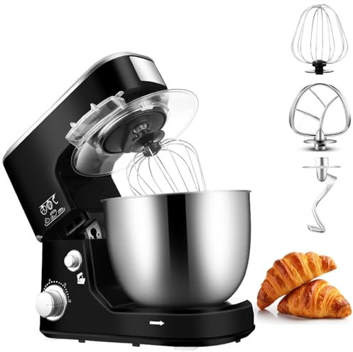 YUBEIER 1000W High Power Desk Mixer, 5L Stand Mixer, with Three Mixing Heads for Different Functions, Ncluding Dough Hook, Mixing Stick and Egg Whisk, Stainless Steel Bowl Comes with a Splash Guard