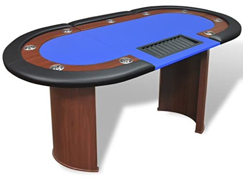 WKIEQACO Tische, Poker & Spieltische, Pokertisch für 10 Spieler mit Händlerbereich und Chipablage, blau