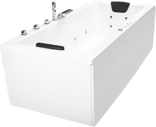 Supply24 since 2004 Whirlpool Badewanne Relax Profi – 200x90 cm – 24 Massagedüsen, LED, Heizung, Ozon, Bluetooth – MIT verchromten Messingarmaturen – Made in Germany – Eckwanne für 2 Personen