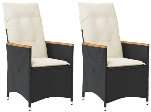 ChicAbode Gartensessel mit Kissen 2 STK. Verstellbar Schwarz Poly Rattan Verstellbar Gartenstuhl mit Stahlrahmen, Loungesessel für Außenbereich