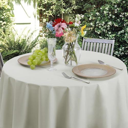 Romanstile Wachstuchtischdecke rund 120 cm Vinly mit Saum Leinenoptik PVC Tischdecken Wasserdicht wetterfest Table Cloth Table Cloth für Hochzeit,Balkon,Garten,Terrasse,Cafe,Outdoor,Elfenbeinweiß