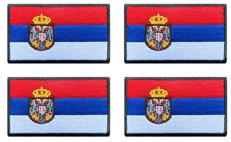 4 Stück Serbien Balkan Serbia Flagge Emblem Taktische Patch Stickerei Aufnähen Iron on Sew on Patch Applikationen Jacken,Hosen,Biker,Uniformen,Hemden,DIY-Zubehör,Rucksack,Mützen,Jeans