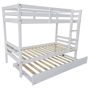 Buyqualia Litera para dormitorios Infantiles, Juveniles o de Invitados de Madera Maciza de Tres Camas con Escalera - para colchón de 90x190 cm
