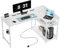 LUCKRACER L Shaped Desk with Power Outlets, 130 * 80cm Gaming Corner Computer Desk with Storage Shelves, Headphone Hook, PC Table Workstation for Study Play Work Home Office, White