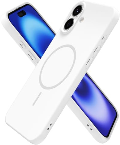 oakxco for iPhone 16 Case Silicone Mag Safe, Magnetic Slim Thin Phone Case Compatible with Magsafe Wireless Charging, Cute Girly Aesthetic Soft Rubber Gel Safecase for Women Girls, White