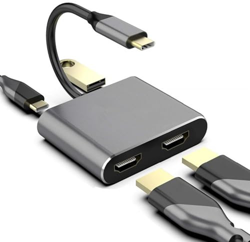 Maobeez 4-in-1 USB C to Dual HDMI Adapter, USB 3.0 Port Multiport Converter Cable, Type C to Dual HDMI Audio Video Adapter for Laptop, Desktop, Monitor, TV