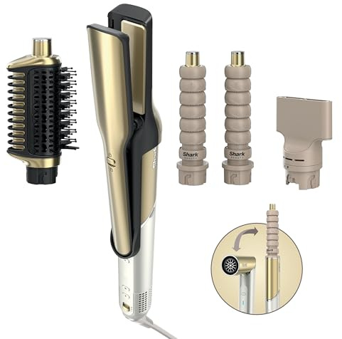 Shark Glam, Multi-Styler Ondas y Rizos Lisos y Elegantes, 4 en 1 | con Rizadores de Envoltura Automática, Difusor, Concentrador Turbo, Cepillo de Aire, Plancha de Pelo