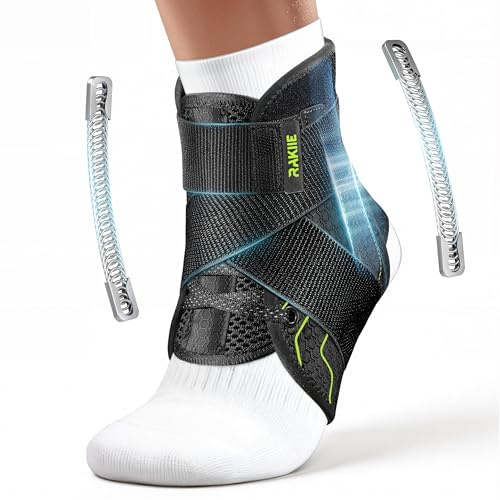 Rakiie Supporto per caviglia a sgancio rapido, supporto per caviglia con 2 barre in metallo rinforzate, supporto sottile per caviglia per uomini e donne, stabilizzatore per torsioni, verde M