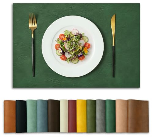 Artoid Mode Dunkelgrün PU Faux Leather Platzsets 6er Set, 30x45cm Tischsets Schmutzabweisend Hitzebeständig Platzdeckchen Küche Deko
