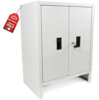 OWIJI Armadio in Metallo Armadietto 2 Ante Grigio Premium Quality Made in Italy Archivio Documenti 80 x 40 x 100 cm Serratura Doppia Chiave Ripiano Regolabile Casa Ufficio Garage Mobile Ufficio