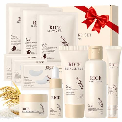 Rice Skin Care Set, 11 Stück Gesichtspflege Set Damen, Korean Skincare Set | Reduziert Feine Linien, Verbessert Hautstruktur, Sanft und hautfreundlich