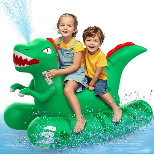 Skirfy Aufblasbare Dinosaurier Swimmingpool-Flöße Wasser Pool Luftmatratze mit Sprinkler für den Garten, 2-in-1 Wasserspielzeug Spielzeug für Wasserpartys Sommerparty für den Sommer