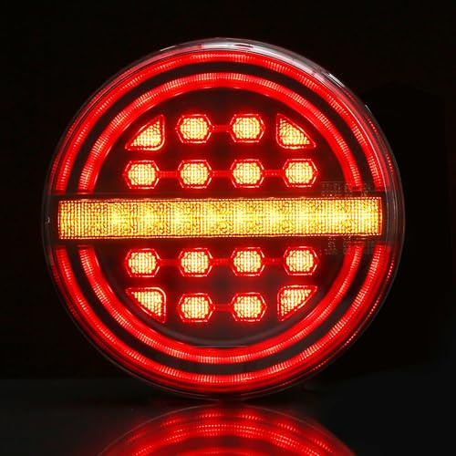 DARKGUARD 1 x Rund LED Anhänger Rückleuchte 12V/24V Wasserdicht Beleuchtung Anhänger Rücklicht Für Anhaenger, LKW, Wohnmobile & Traktoren, 3-in-1 (Bremslicht/Blinker/Positionslicht)
