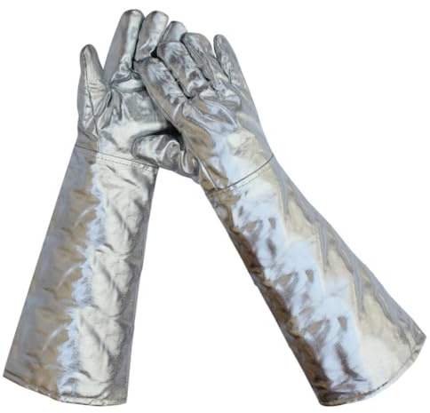 Gcljlmy 2 Stück Aluminiumfolien-Schweißhandschuhe, wärmeisolierende Handschuhe, bequemer, professioneller, hitzebeständiger Handschuh zum Backen im Kochofen (60cm 350 Bis 1000)
